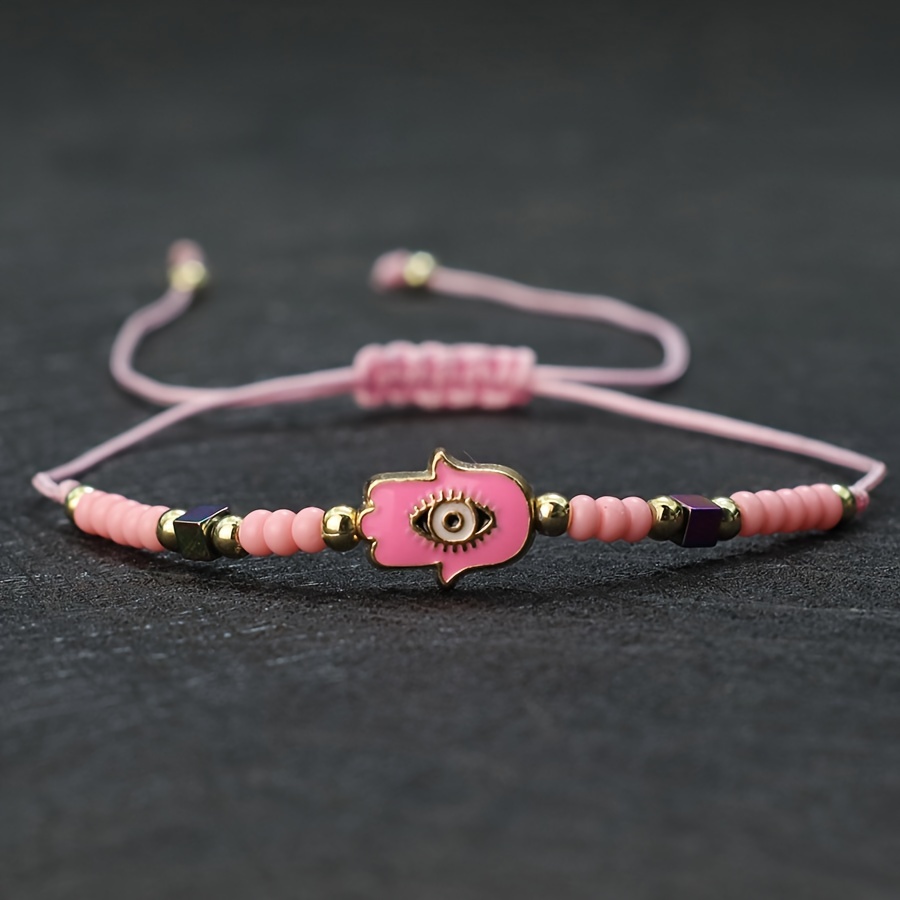 Boho Fatima Eye Charm Bracelet Nylon Rope Seed Bead Jewelry